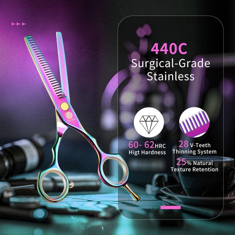 Purple Dragon 5.5 inch Hair Cutting Scissors Set with Razor, Leather Scissors Case, Barber Hair Cutting Shears Hair Thinning/Texturizing Shears for Professional Hairdresser or Home Use (Multi-colored) - Image 3